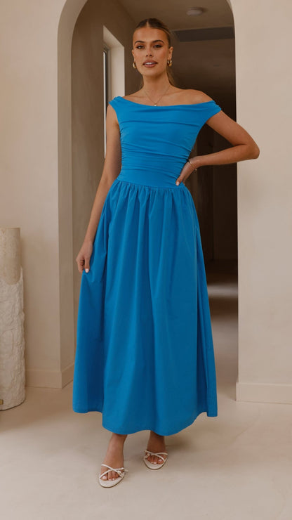 Blue Immy Midi Dress in Chocolate