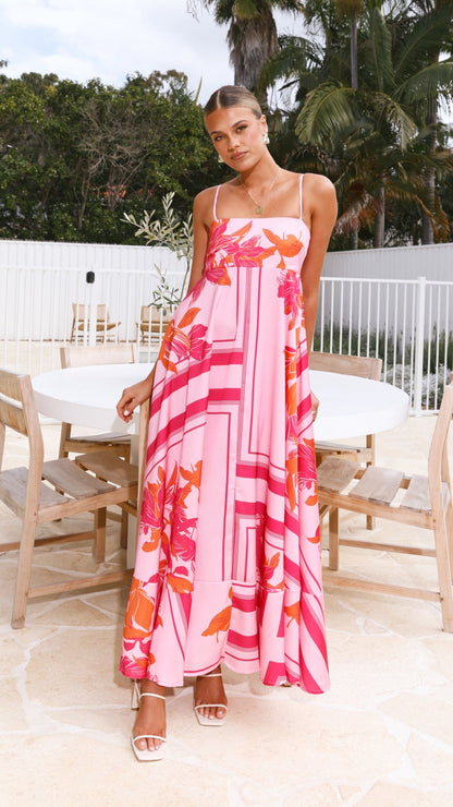 Pink/Orange Kaethe Floral Maxi Dress