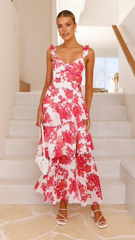 Red Floral Achelle Floral Maxi Dress