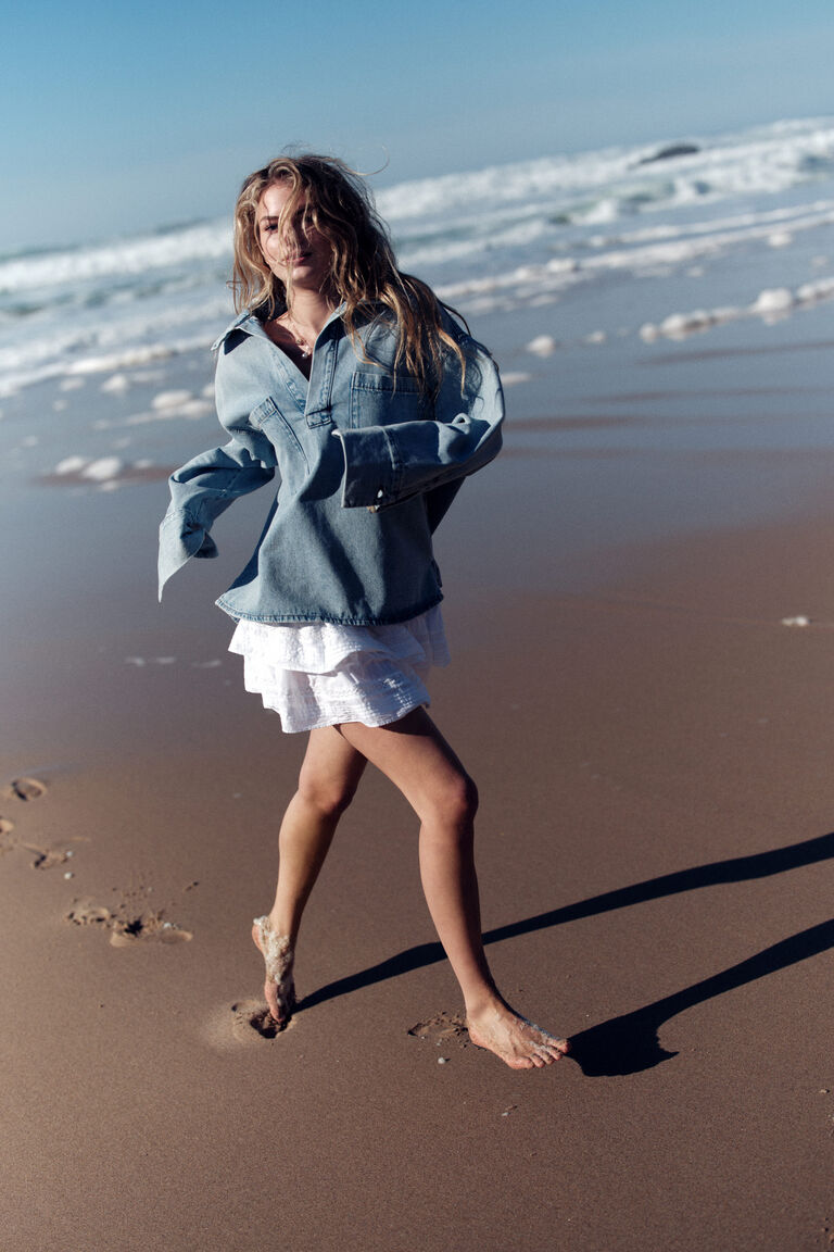 Lace-inset tiered skirt