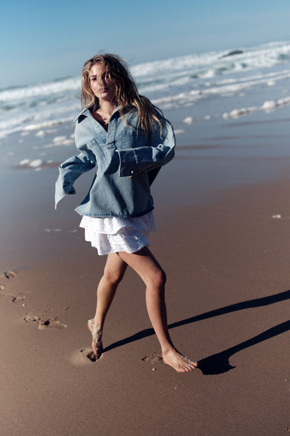 Lace-inset tiered skirt