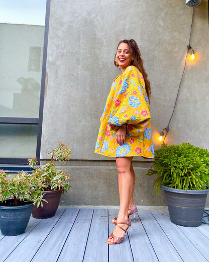 Yellow Jacquard Margot Jacquard Midi Dress in Sunshine