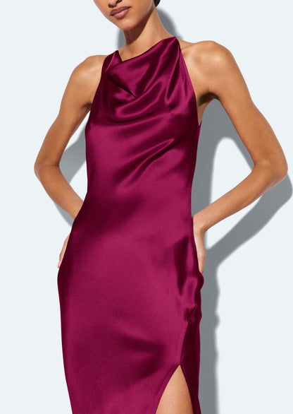 Berry Vivienne Satin Halter Gown