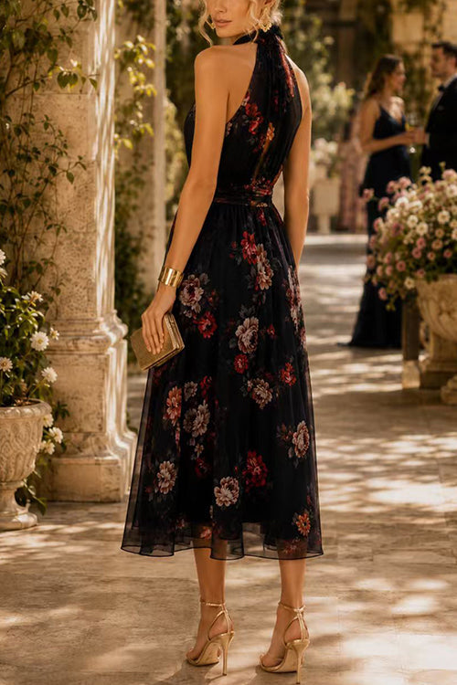 Black Margot Floral Flowy Midi Dress