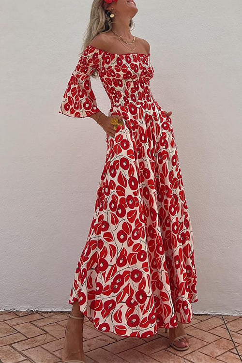 Red Vivienne Abstract Swing Maxi Dress