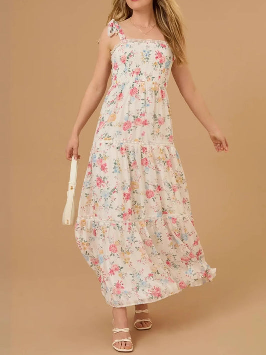 Cream Margot Floral Smocked Maxi Dress