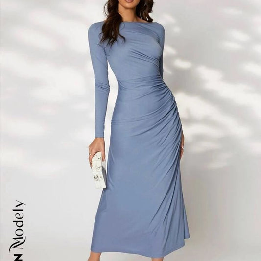 Margot Ruched Side Dress in Blue
