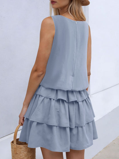 Light Blue Vivienne Ruffle Layered Mini Dress
