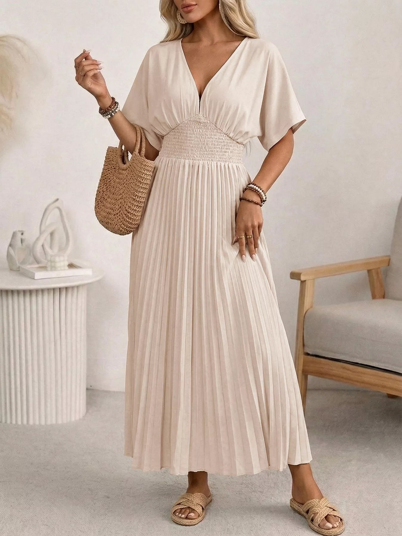 Neck Midi Dress Margot Pleated Maxi Dress