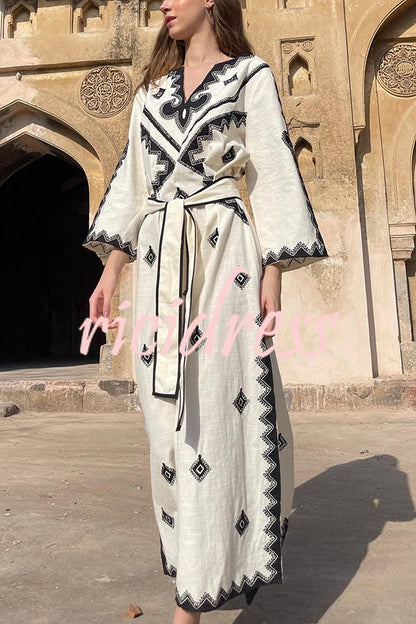 Multicolor Margot Linen Blend Ethnic Midi Dress