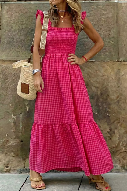 Deep Rose Margot Plaid Midi Dress in Deep Rose