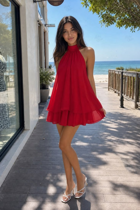 Casual off-shoulder chiffon dress ideal for tea parties, vacations, and summer days