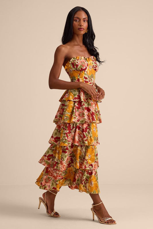 Nahya Floral Tiered Midi Dress