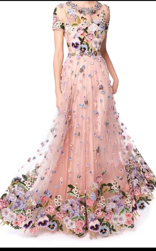 3D Floral Lace Fabric, Multicolor Tulle for Bridal Dress