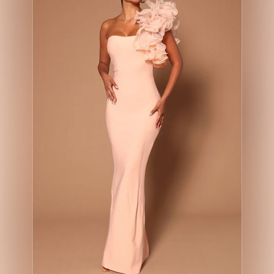 Elegant Blush Pink One-Shoulder Dress | Color: Cream/Pink | Size: S