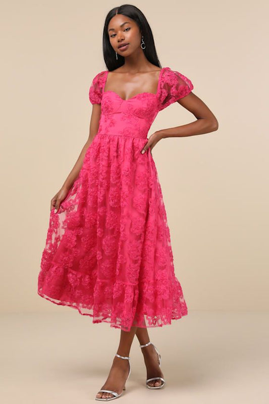 Vivienne Mesh Floral Bustier Midi Dress
