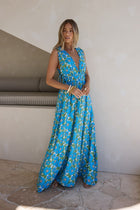 Dahlia Floral Maxi Dress in Cornflower