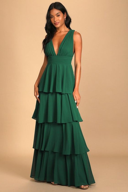 Margot Hunter Green Tiered Maxi Dress