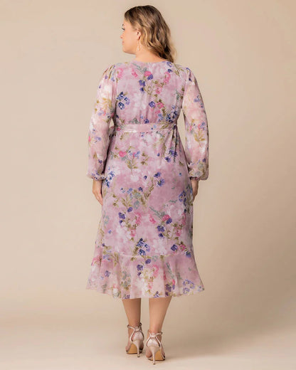 Lilac Floral Print Margot Metallic High-Low Cocktail Dress
