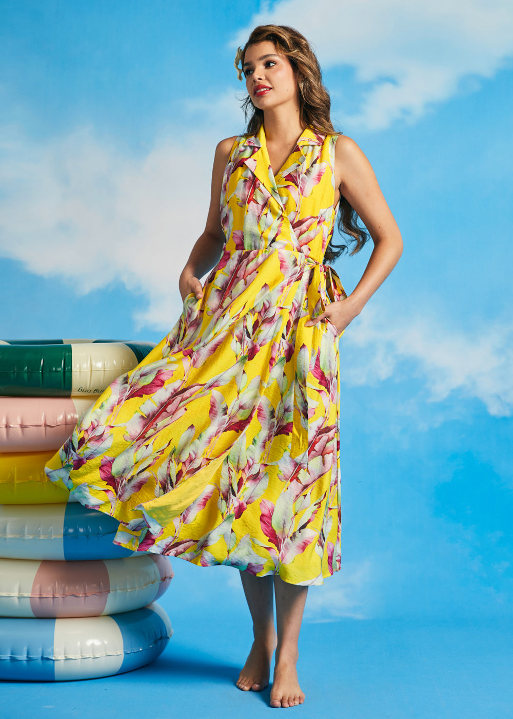 Golden Tropics Arabella Wrap Dress in Golden Tropics