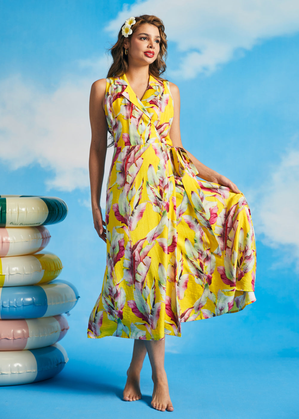 Golden Tropics Arabella Wrap Dress in Golden Tropics