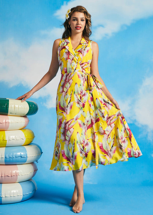 Golden Tropics Arabella Wrap Dress in Golden Tropics