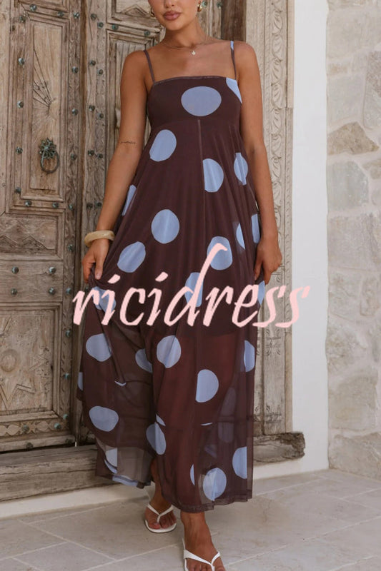 White Margot Polka Dot Mesh Maxi Dress