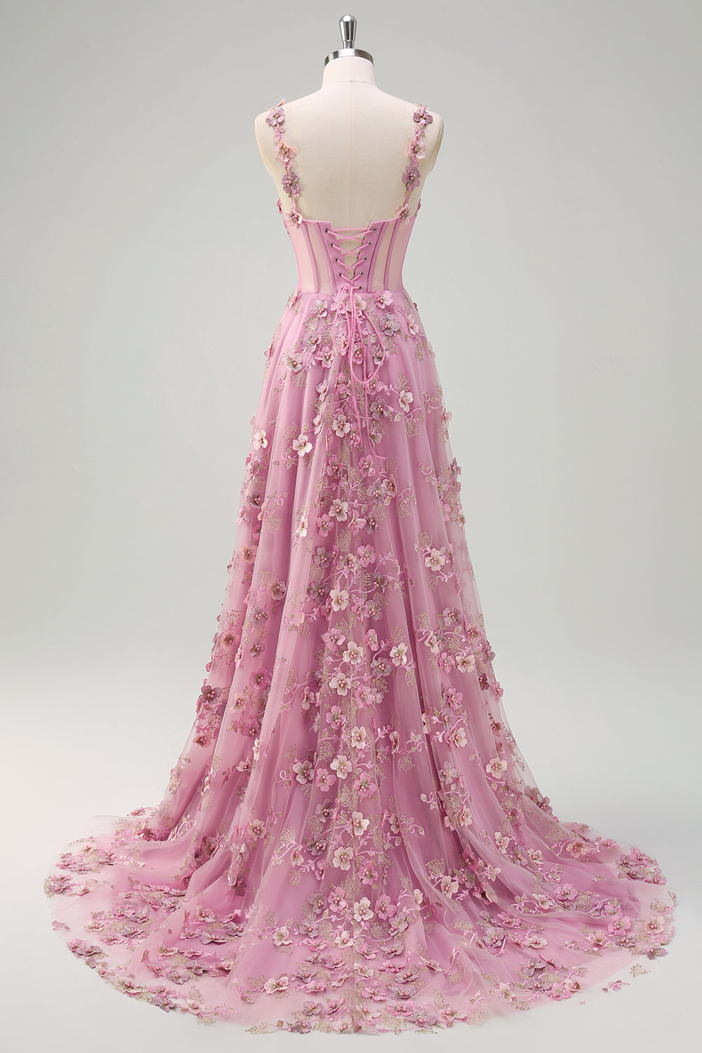 Line Off The Shoulder Corset Slit Long Prom Dress With 3D Flowers Taro Off-Shoulder Corset Gown