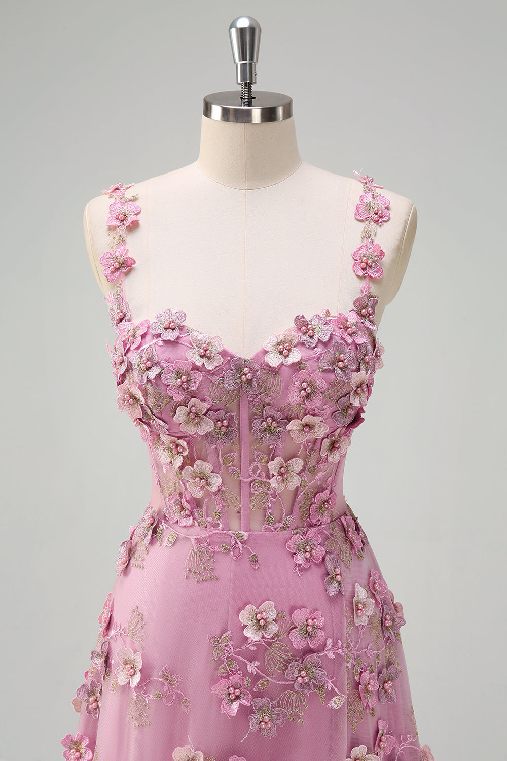 Line Off The Shoulder Corset Slit Long Prom Dress With 3D Flowers Taro Off-Shoulder Corset Gown