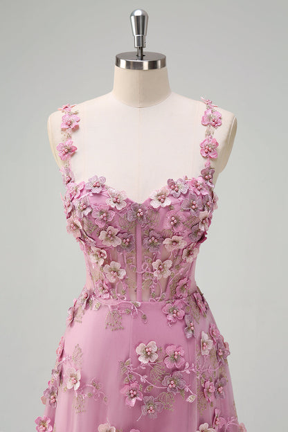 Line Off The Shoulder Corset Slit Long Prom Dress With 3D Flowers Taro Off-Shoulder Corset Gown