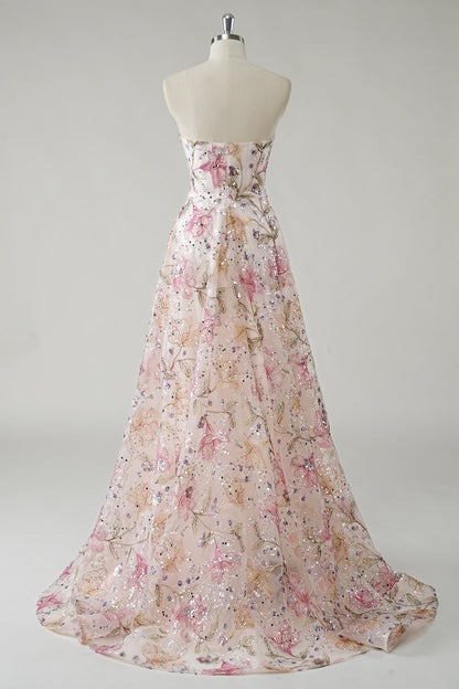 Line Strapless Sequin Floral Long Prom Dress Isabelle Sequin Floral A-Line Gown