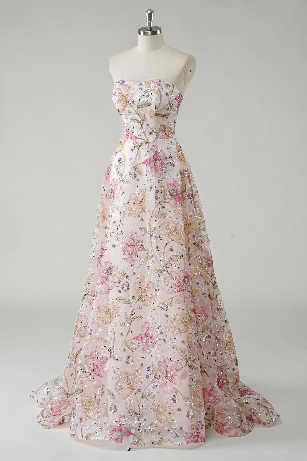 Line Strapless Sequin Floral Long Prom Dress Isabelle Sequin Floral A-Line Gown