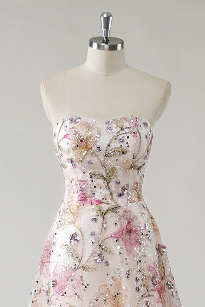 Line Strapless Sequin Floral Long Prom Dress Isabelle Sequin Floral A-Line Gown
