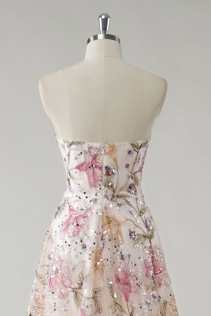 Line Strapless Sequin Floral Long Prom Dress Isabelle Sequin Floral A-Line Gown