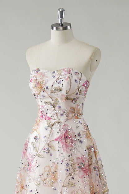 Line Strapless Sequin Floral Long Prom Dress Isabelle Sequin Floral A-Line Gown