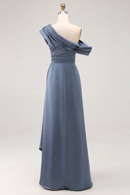 Navy Vivienne One-Shoulder Satin Mermaid Dress