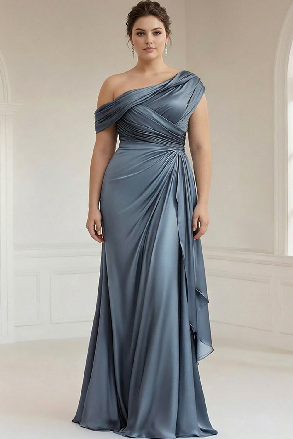 Blush Pink Vivienne One-Shoulder Satin Mermaid Dress