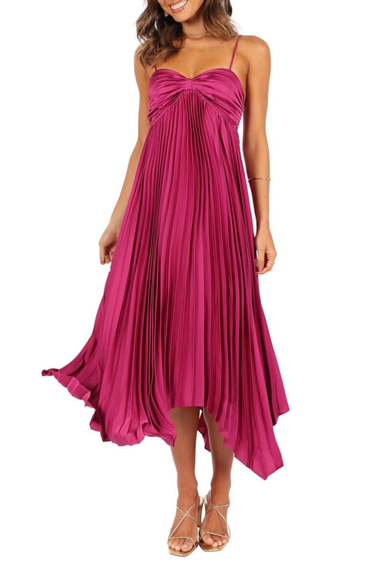 Vikki Pleated Satin Maxi Dress