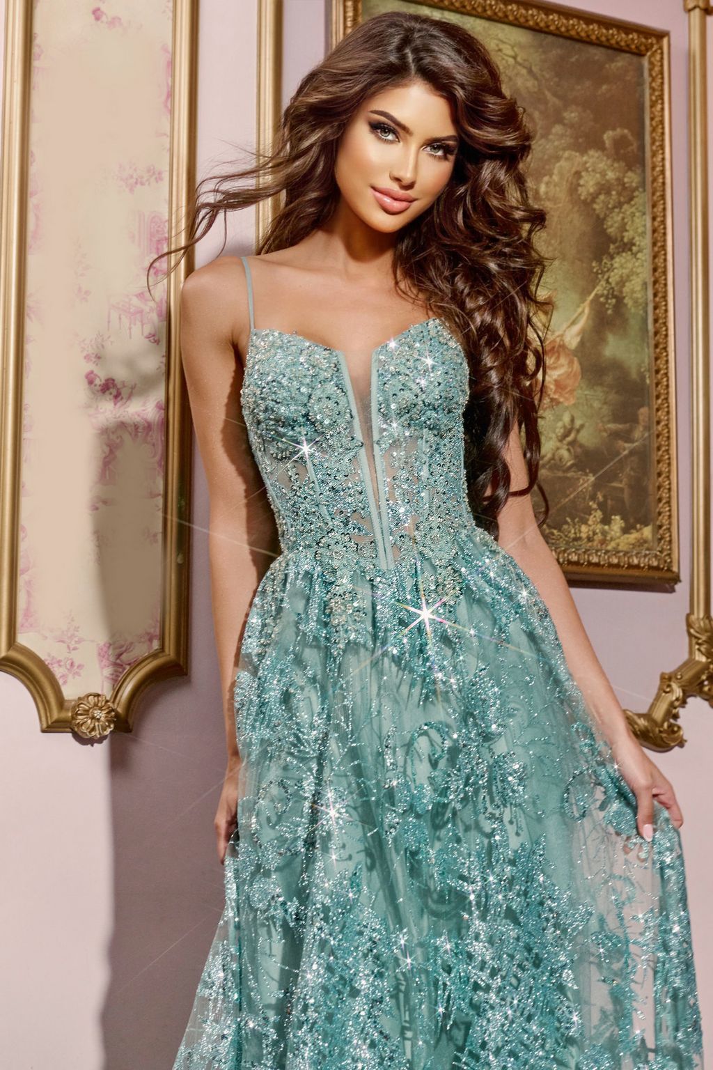 Sage Margot Beaded A-Line Formal Gown