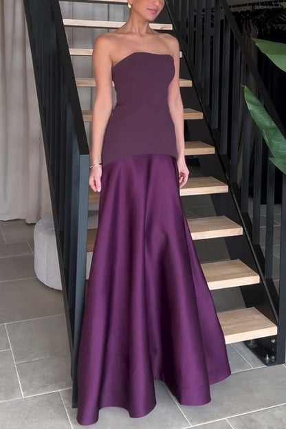 Purple Vivienne Satin Patchwork Strapless Gown