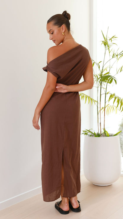 Brown Luci Silk Maxi Dress