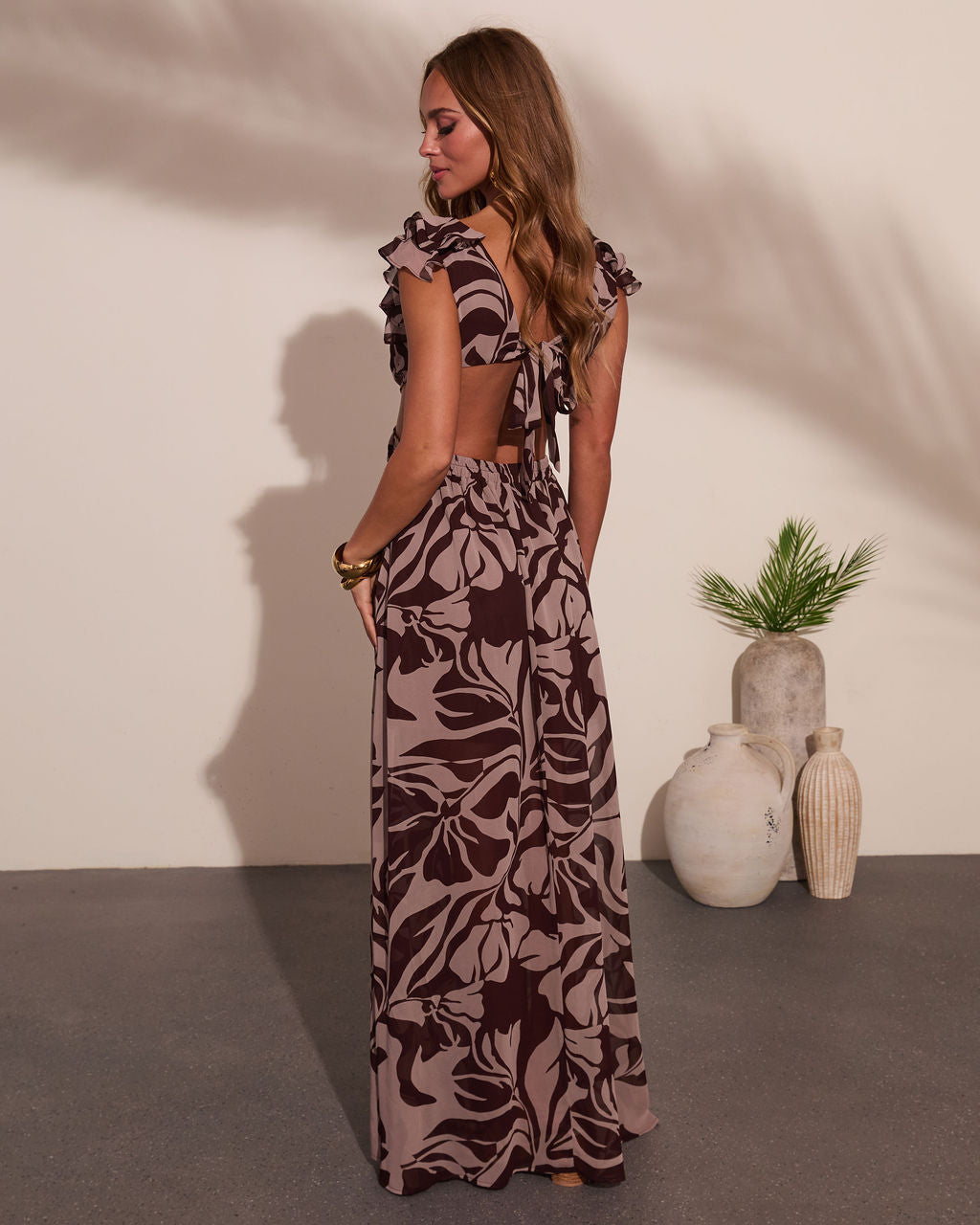 Multi Carlita Ruffle Printed Cutout Maxi Dress