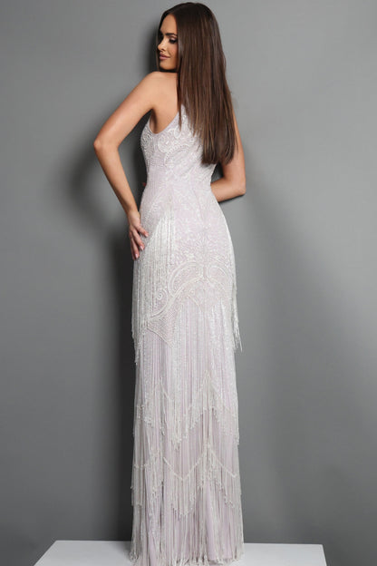 Length Lace Evening Sheath Jovani 44061 Portia Tiered Tulle Halter Gown