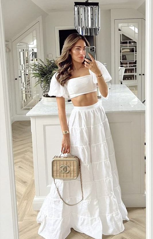 Elegant 2 Pieces Long White Prom Dress 22th Birthday Outfits P2140 - AS PHOTO / US14