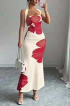 Floral Print Halter Neck Backless Slim-fit Maxi Dress