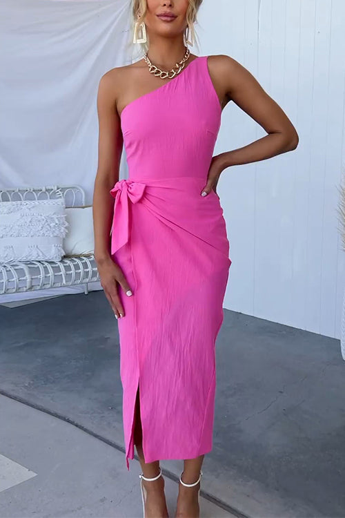 Pink Vivienne One-Shoulder Wrap Dress