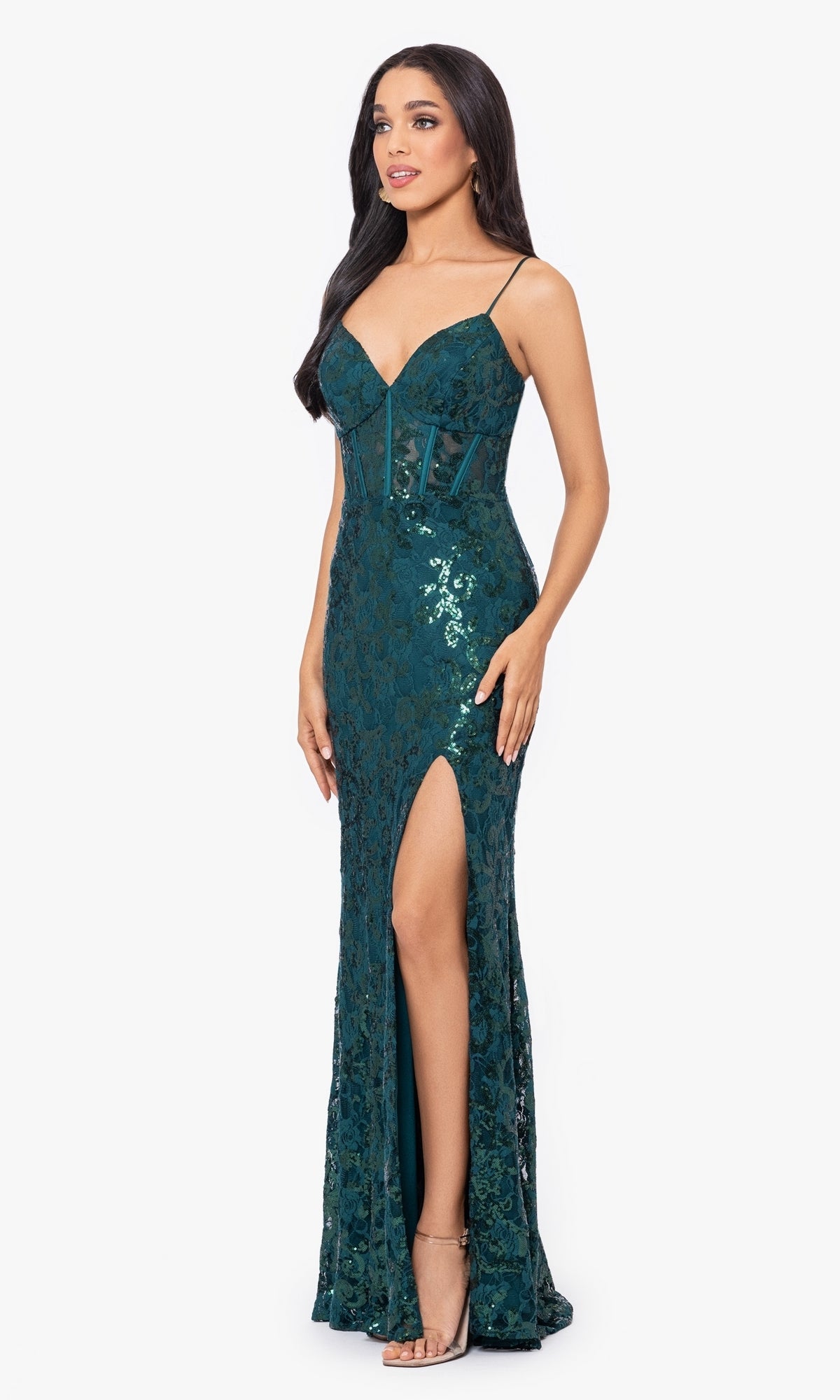 Wine Arabella Sequin-Lace Gown