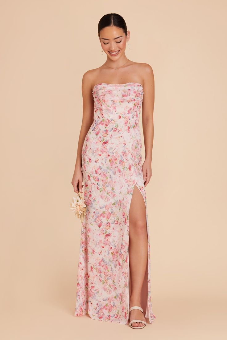 Mira Chiffon Dress in Pink Falling Petals | Birdy Grey