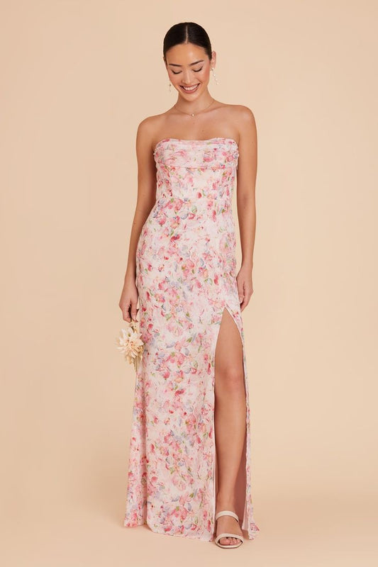 Mira Chiffon Dress in Pink Falling Petals | Birdy Grey