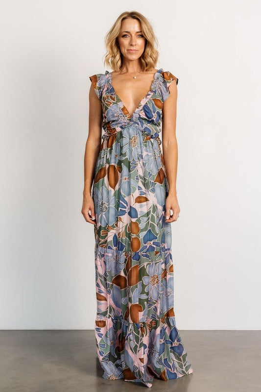 Nylah Back Tie Maxi Dress in Blue Floral